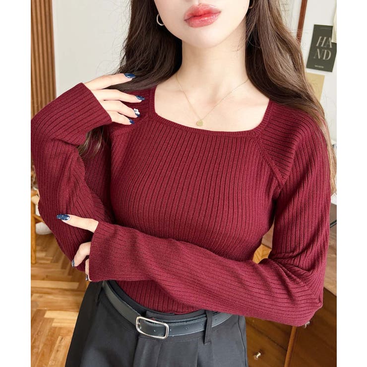 スクエアネックリブニットプルオーバー12G | moment+ | 詳細画像56 