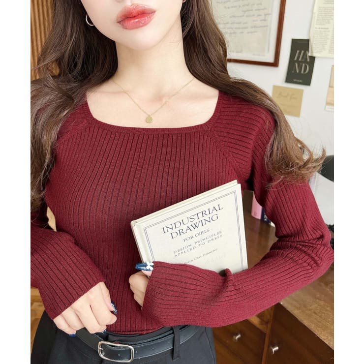 スクエアネックリブニットプルオーバー12G | moment+ | 詳細画像57 