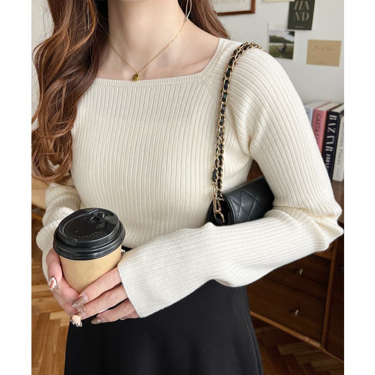 スクエアネックリブニットプルオーバー12G | moment+ | 詳細画像9 