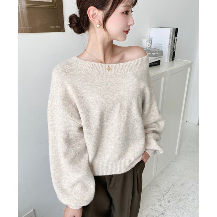 ショート丈ワンショルダーミックスニットプルオーバー | moment+ | 詳細画像10 