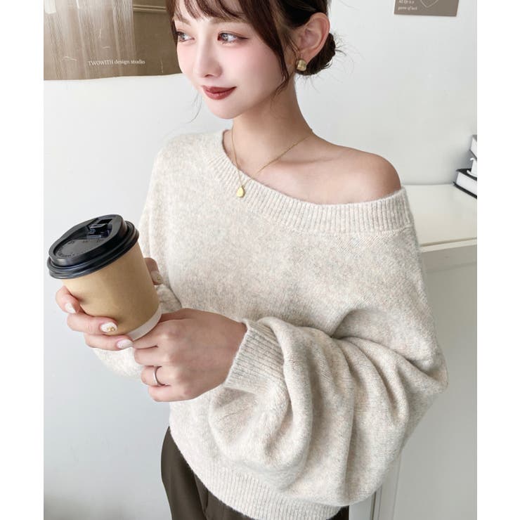 ショート丈ワンショルダーミックスニットプルオーバー | moment+ | 詳細画像11 