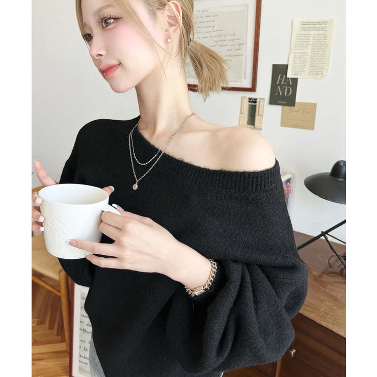 ショート丈ワンショルダーミックスニットプルオーバー | moment+ | 詳細画像26 