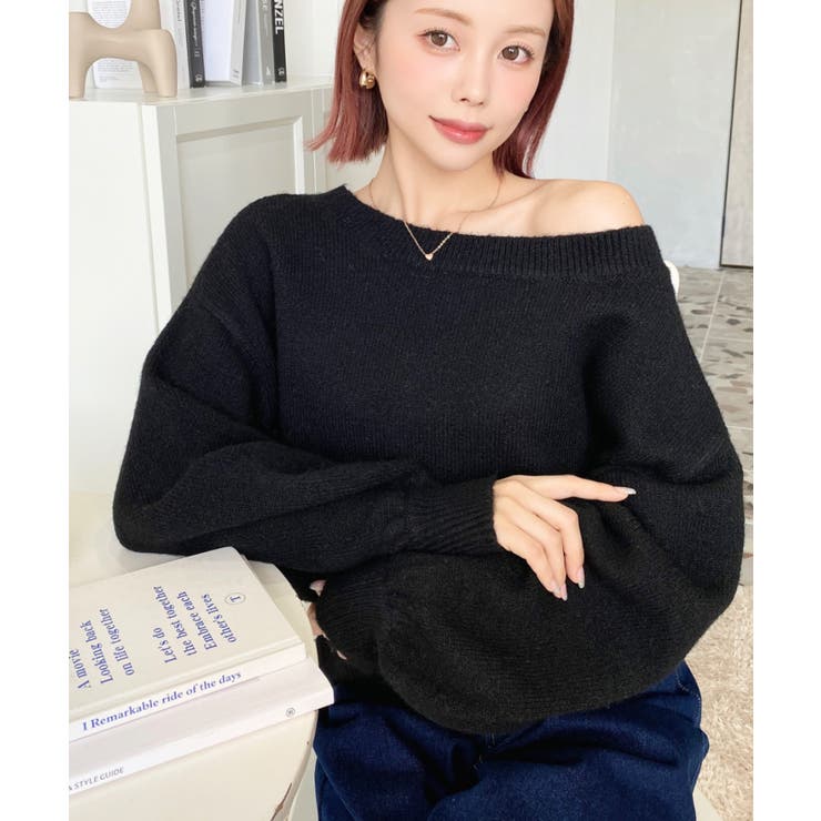 ショート丈ワンショルダーミックスニットプルオーバー | moment+ | 詳細画像29 