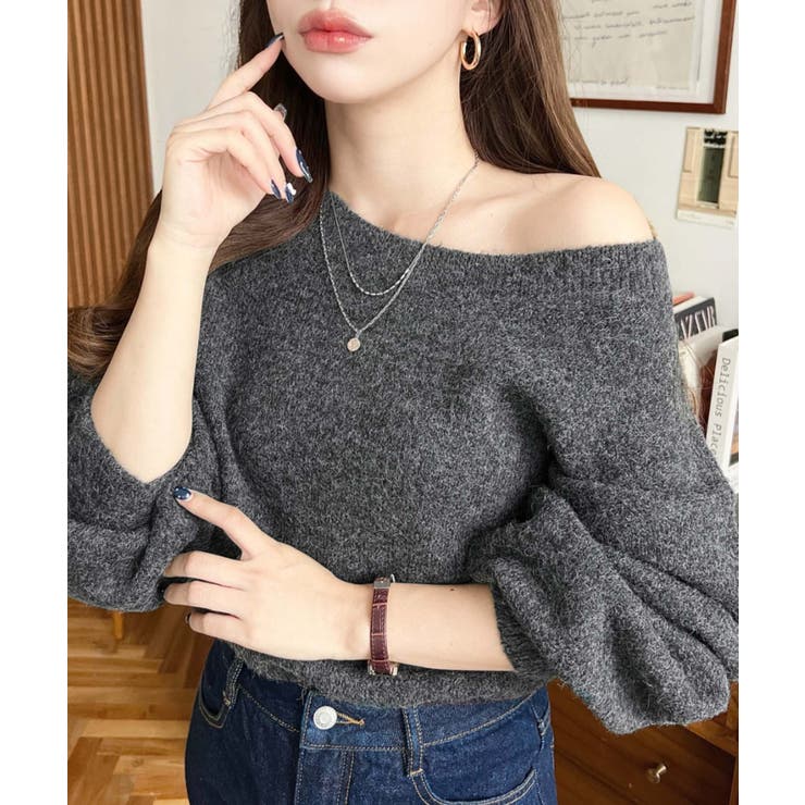 ショート丈ワンショルダーミックスニットプルオーバー | moment+ | 詳細画像41 