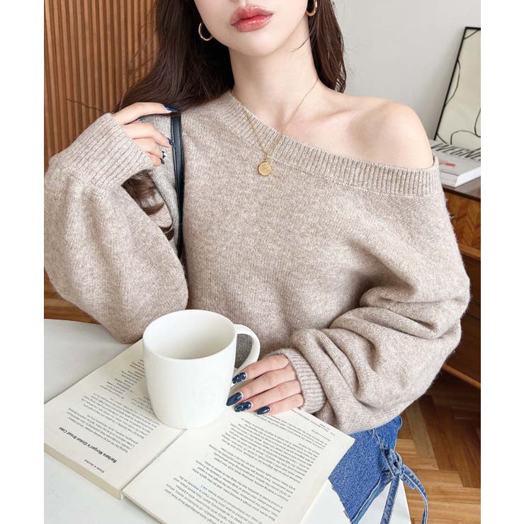 ショート丈ワンショルダーミックスニットプルオーバー | moment+ | 詳細画像46 