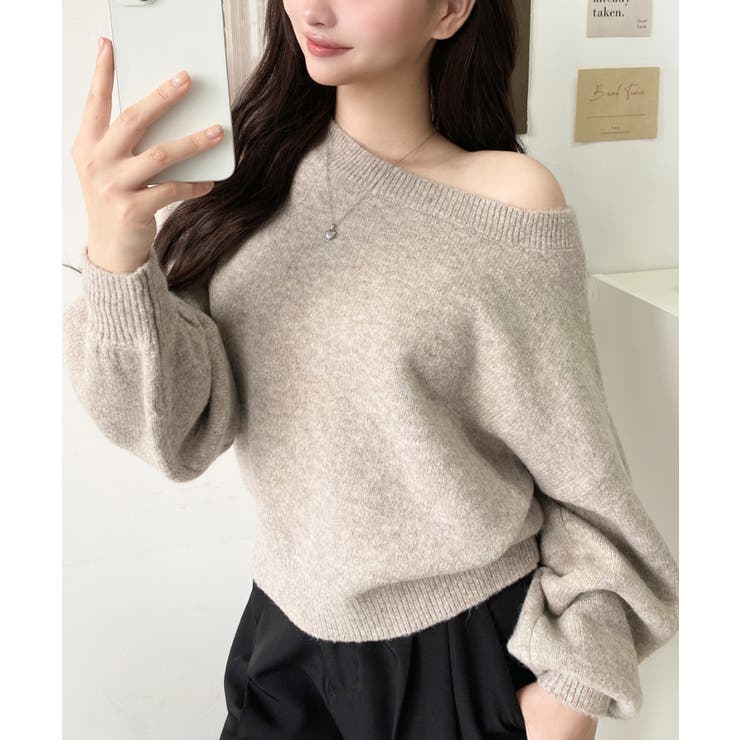 ショート丈ワンショルダーミックスニットプルオーバー | moment+ | 詳細画像47 