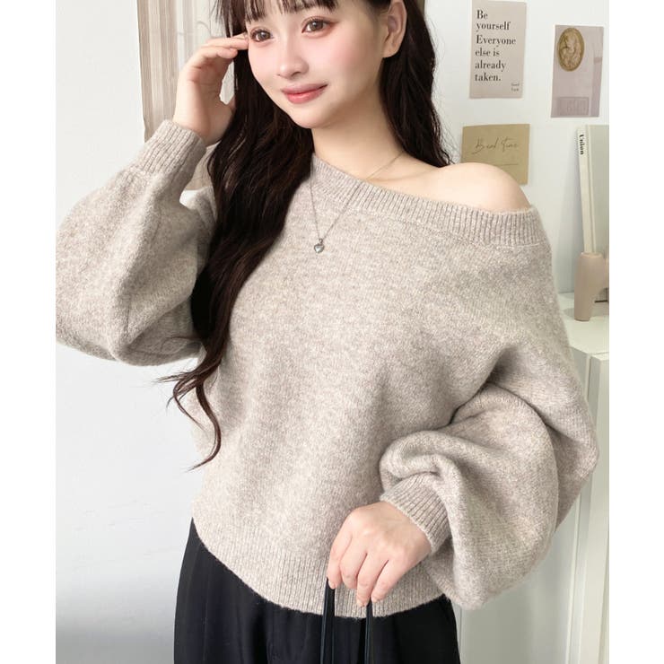 ショート丈ワンショルダーミックスニットプルオーバー | moment+ | 詳細画像49 