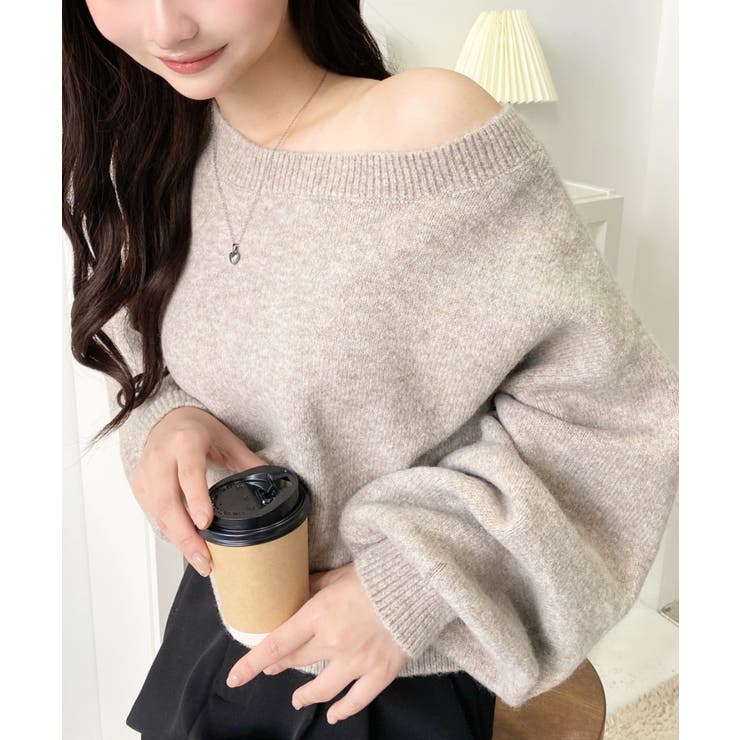 ショート丈ワンショルダーミックスニットプルオーバー | moment+ | 詳細画像51 