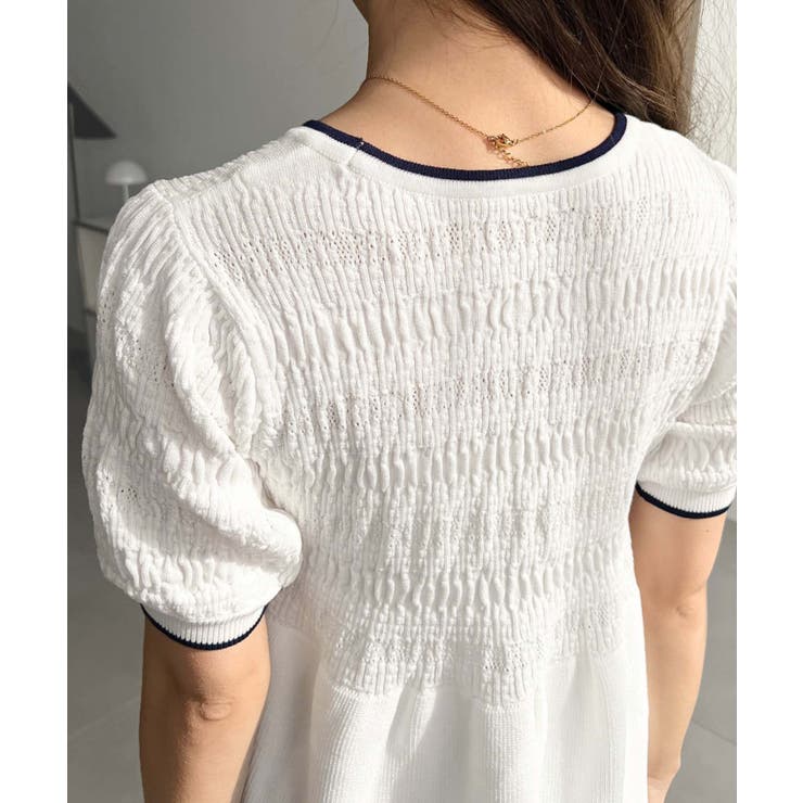 クロシェ編み5分袖ペプラムニットプルオーバー | moment+ | 詳細画像11 