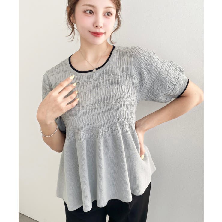 クロシェ編み5分袖ペプラムニットプルオーバー | moment+ | 詳細画像12 