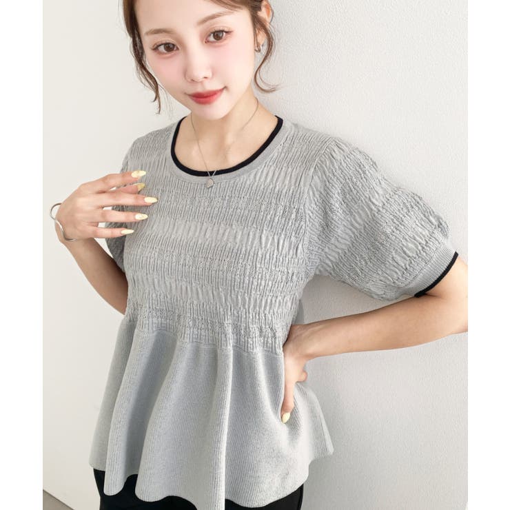 クロシェ編み5分袖ペプラムニットプルオーバー | moment+ | 詳細画像13 