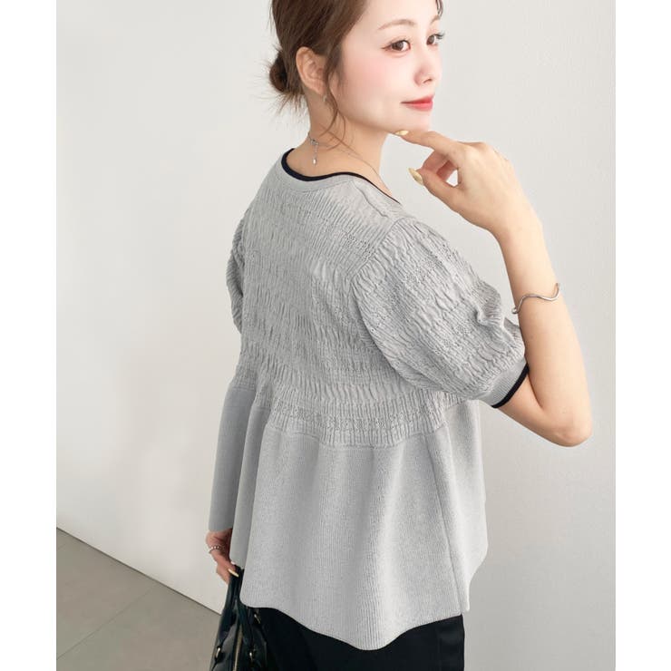 クロシェ編み5分袖ペプラムニットプルオーバー | moment+ | 詳細画像14 