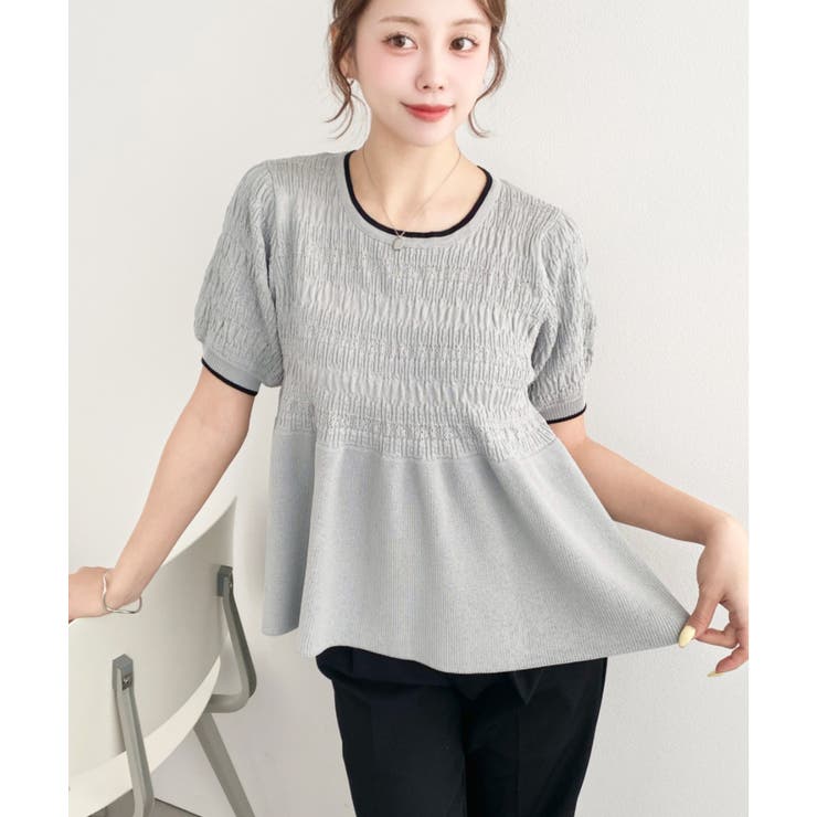 クロシェ編み5分袖ペプラムニットプルオーバー | moment+ | 詳細画像15 