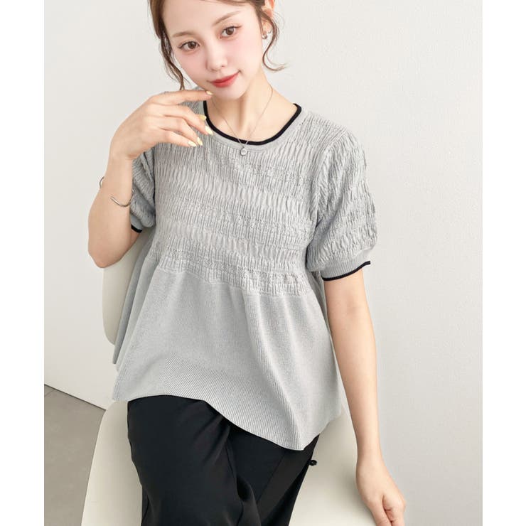 クロシェ編み5分袖ペプラムニットプルオーバー | moment+ | 詳細画像16 