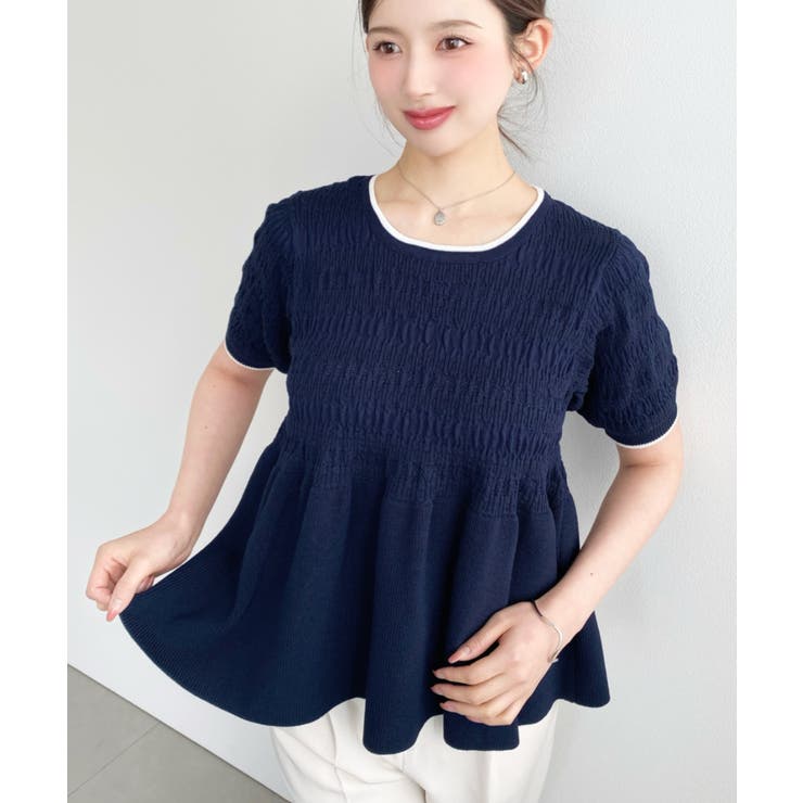 クロシェ編み5分袖ペプラムニットプルオーバー | moment+ | 詳細画像17 