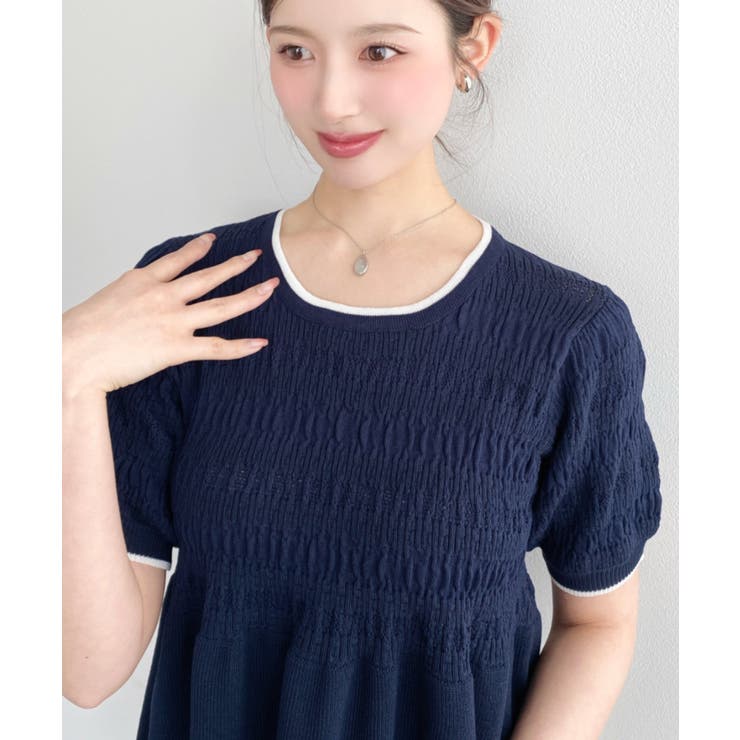 クロシェ編み5分袖ペプラムニットプルオーバー | moment+ | 詳細画像18 