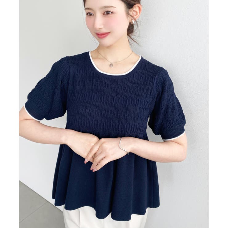 クロシェ編み5分袖ペプラムニットプルオーバー | moment+ | 詳細画像19 