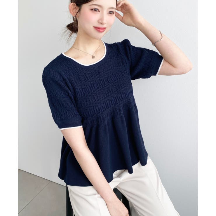 クロシェ編み5分袖ペプラムニットプルオーバー | moment+ | 詳細画像20 