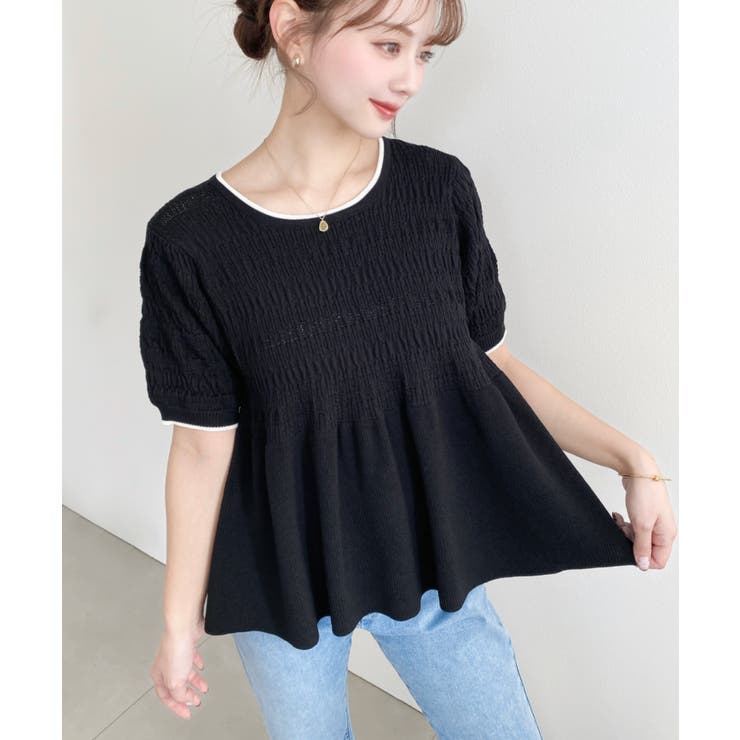 クロシェ編み5分袖ペプラムニットプルオーバー | moment+ | 詳細画像21 