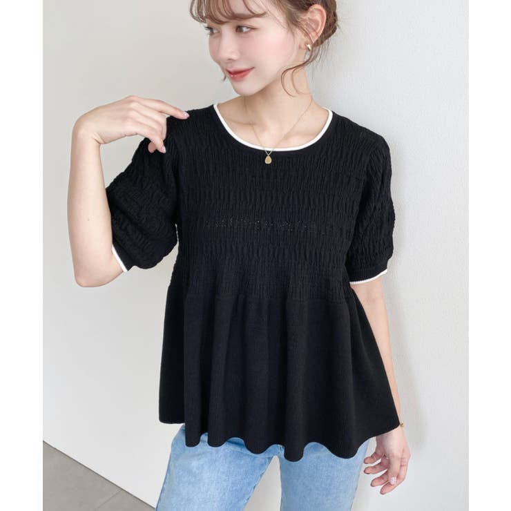 クロシェ編み5分袖ペプラムニットプルオーバー | moment+ | 詳細画像27 