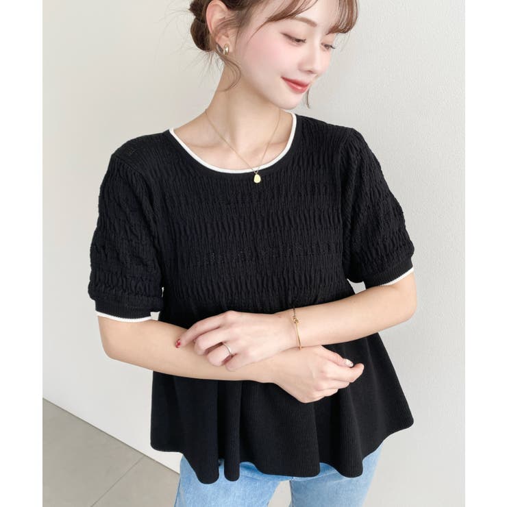 クロシェ編み5分袖ペプラムニットプルオーバー | moment+ | 詳細画像28 