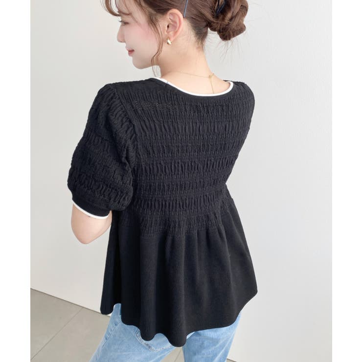 クロシェ編み5分袖ペプラムニットプルオーバー | moment+ | 詳細画像29 