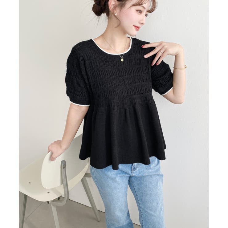 クロシェ編み5分袖ペプラムニットプルオーバー | moment+ | 詳細画像30 