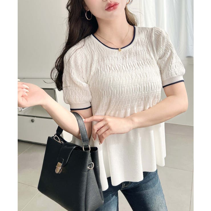 クロシェ編み5分袖ペプラムニットプルオーバー | moment+ | 詳細画像5 