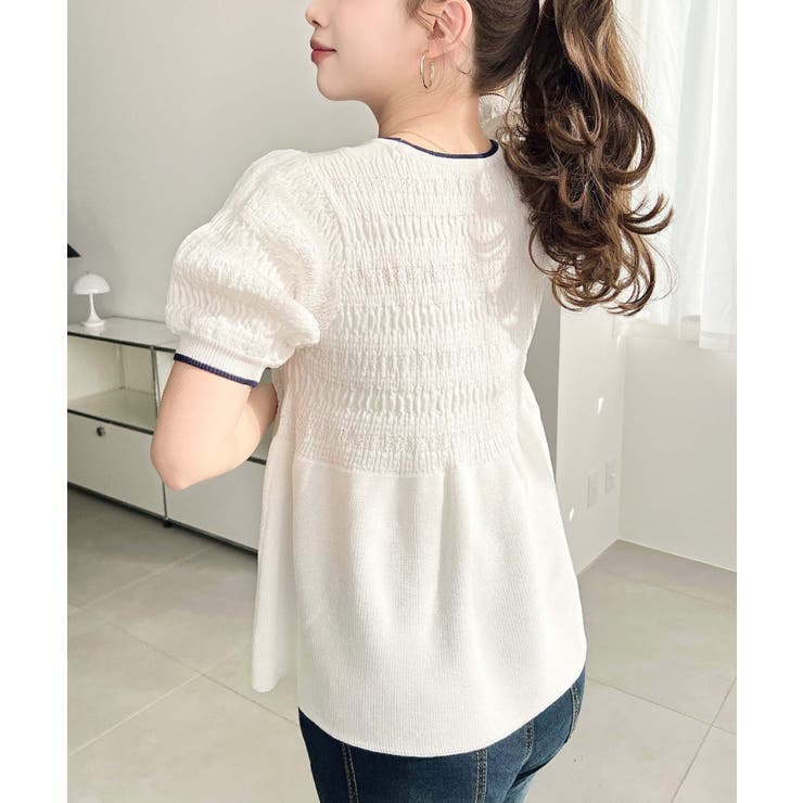 クロシェ編み5分袖ペプラムニットプルオーバー | moment+ | 詳細画像6 