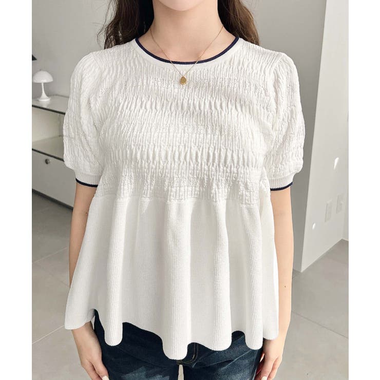 クロシェ編み5分袖ペプラムニットプルオーバー | moment+ | 詳細画像7 