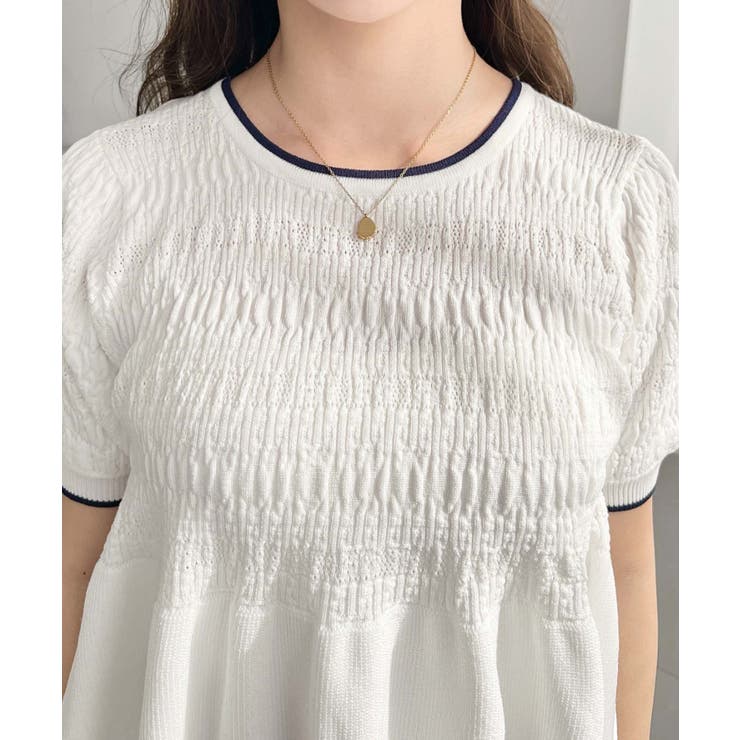 クロシェ編み5分袖ペプラムニットプルオーバー | moment+ | 詳細画像8 