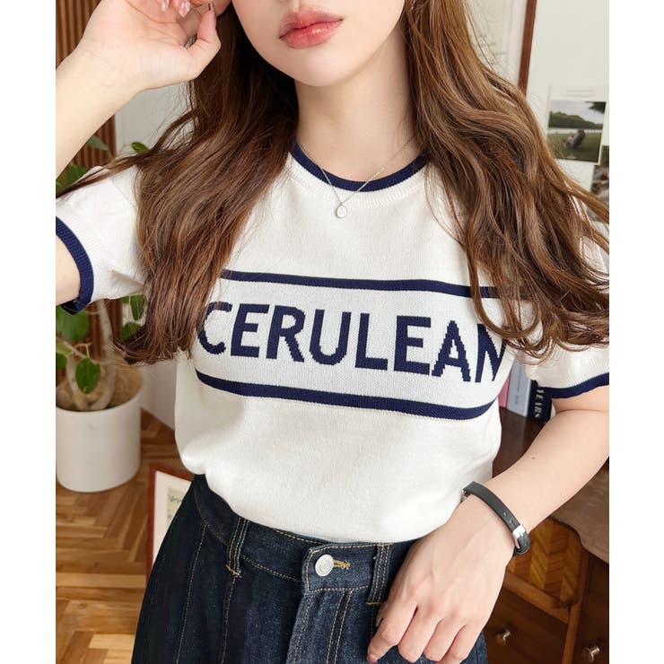 ロゴライン半袖ニットプルオーバー | moment+ | 詳細画像1 