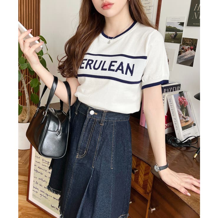 ロゴライン半袖ニットプルオーバー | moment+ | 詳細画像2 