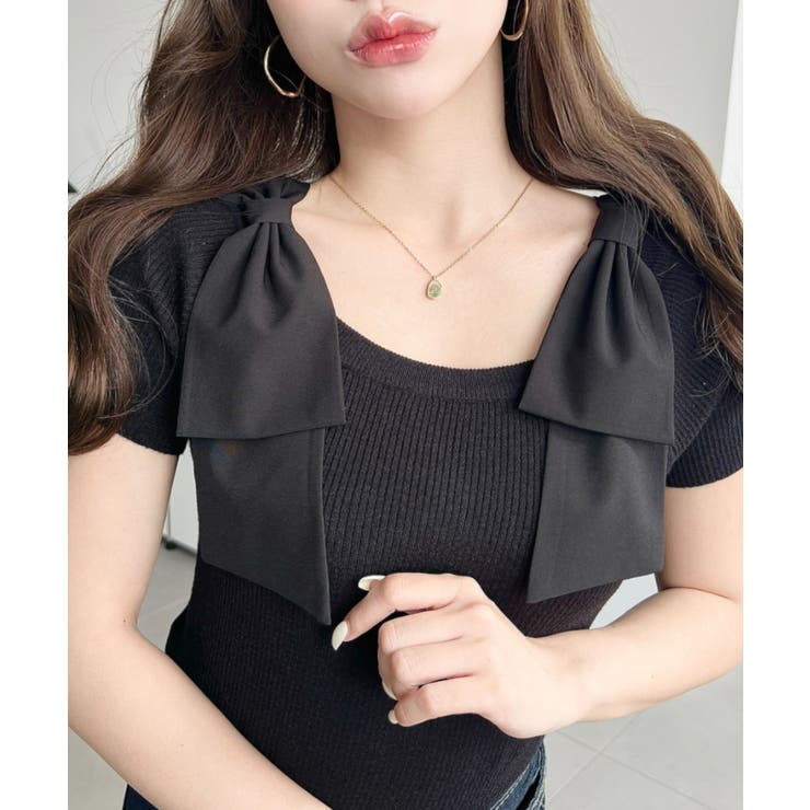 リボンストラップオフショル半袖ニットプルオーバー | moment+ | 詳細画像11 