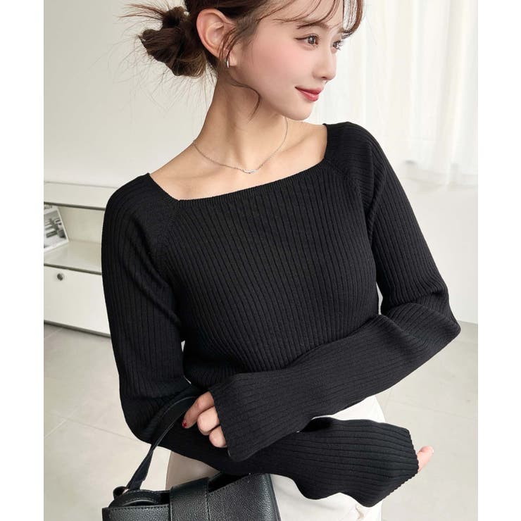 スクエアネックSSリブニットプルオーバー | moment+ | 詳細画像12 