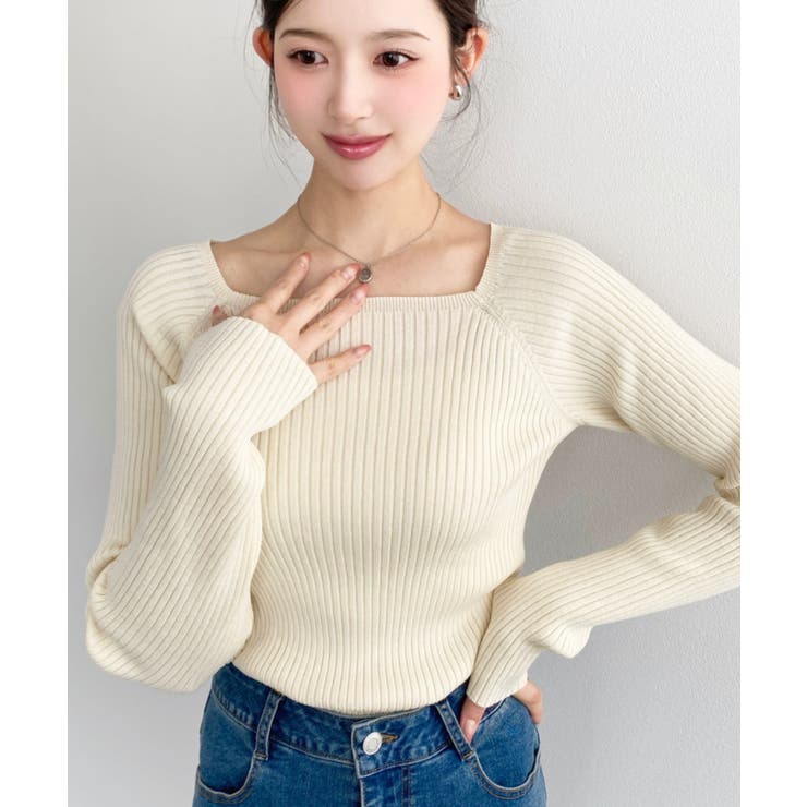 スクエアネックSSリブニットプルオーバー | moment+ | 詳細画像17 