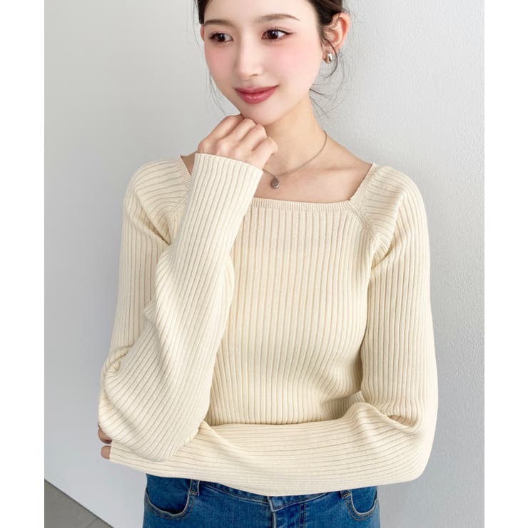 スクエアネックSSリブニットプルオーバー | moment+ | 詳細画像18 