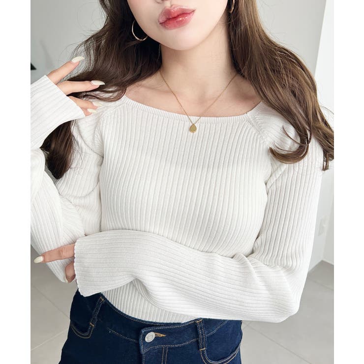 スクエアネックSSリブニットプルオーバー | moment+ | 詳細画像2 