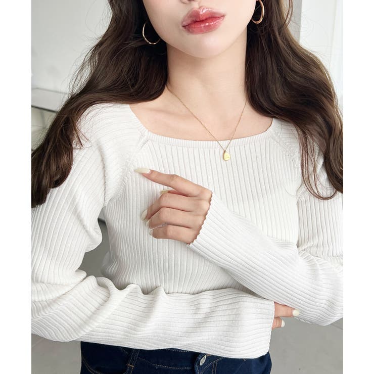 スクエアネックSSリブニットプルオーバー | moment+ | 詳細画像4 