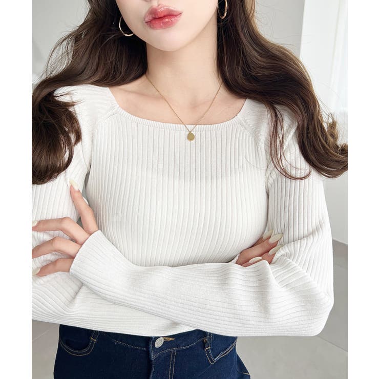 スクエアネックSSリブニットプルオーバー | moment+ | 詳細画像6 