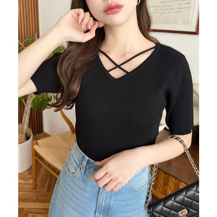 クロスストラップSS半袖リブニットプルオーバー | moment+ | 詳細画像12 