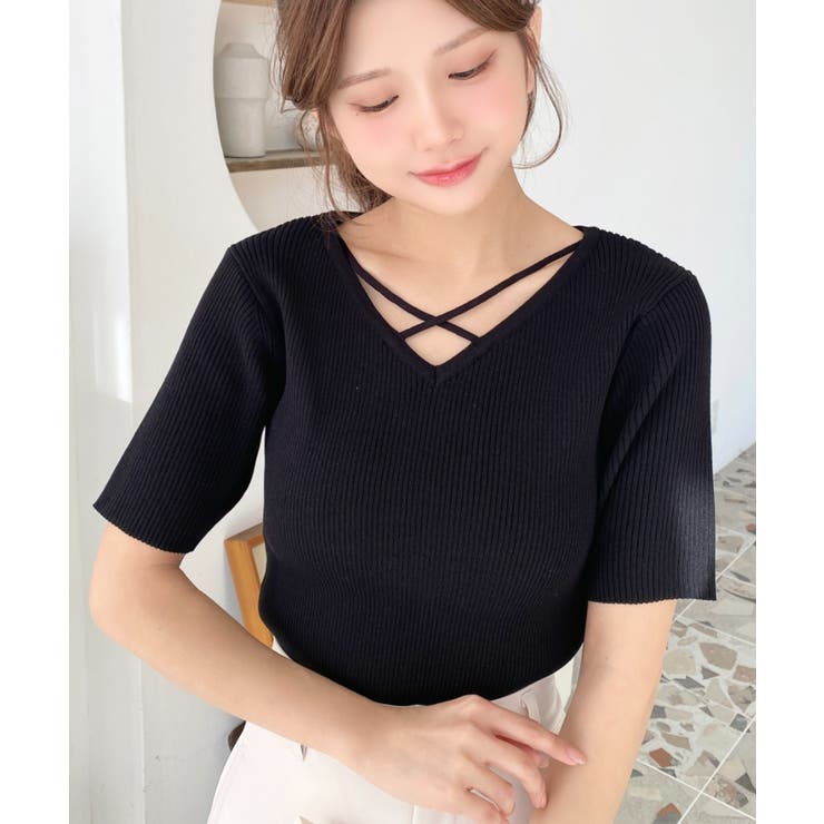 クロスストラップSS半袖リブニットプルオーバー | moment+ | 詳細画像13 