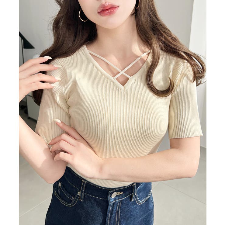 クロスストラップSS半袖リブニットプルオーバー | moment+ | 詳細画像24 