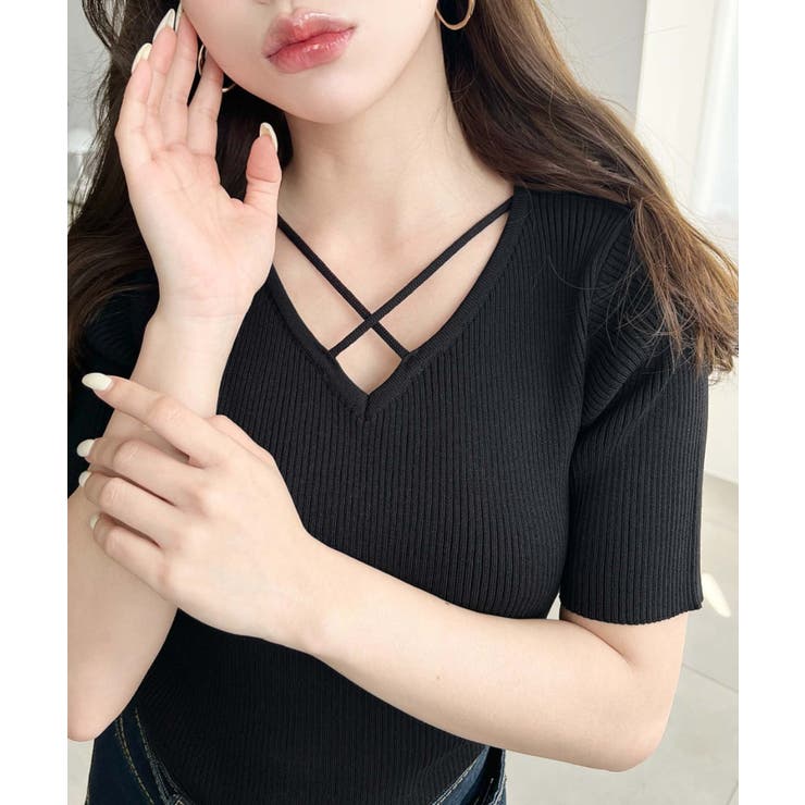 クロスストラップSS半袖リブニットプルオーバー | moment+ | 詳細画像8 