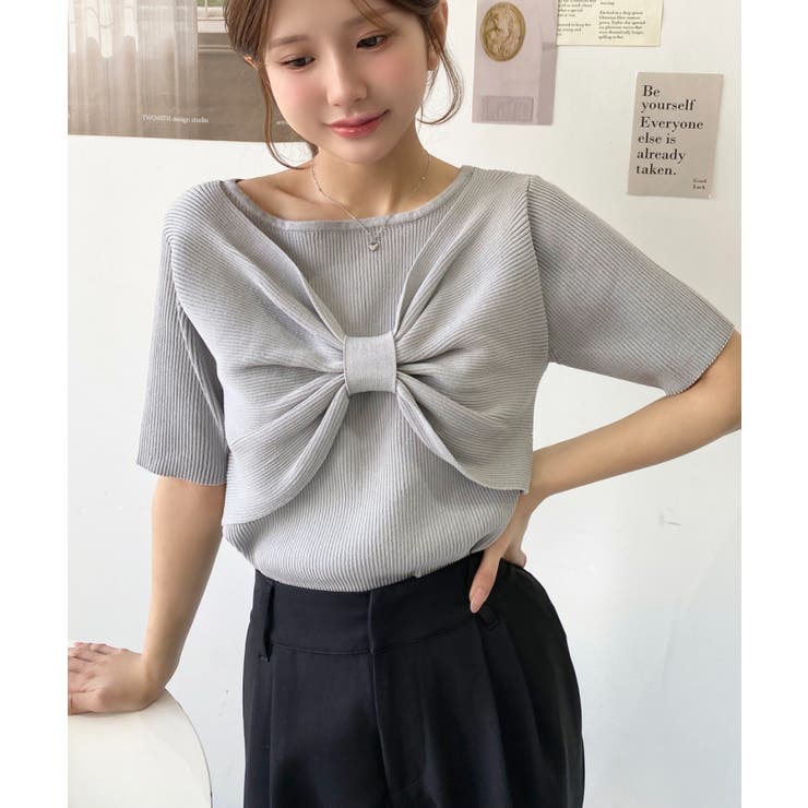 リボンレイヤード風SS半袖リブニットプルオーバー | moment+ | 詳細画像10 