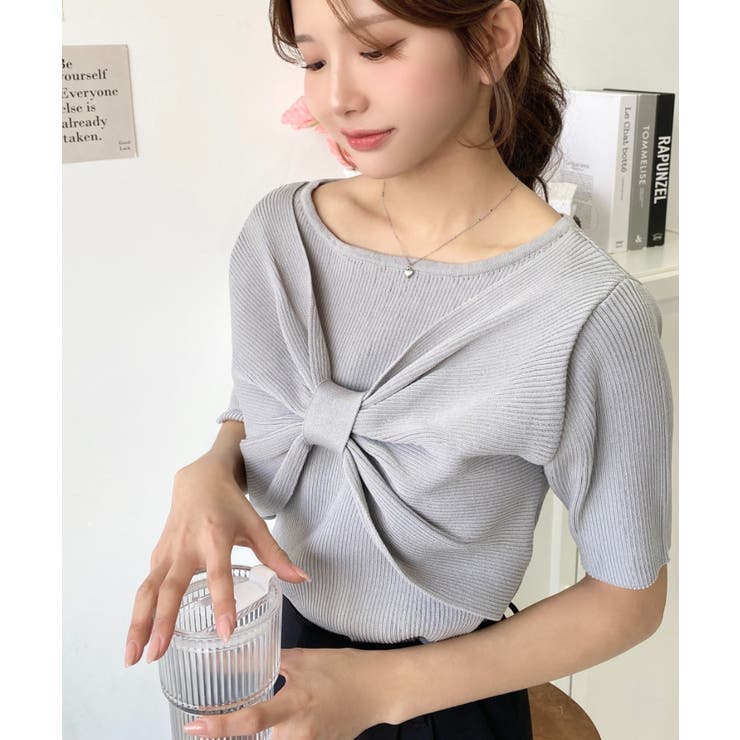 リボンレイヤード風SS半袖リブニットプルオーバー | moment+ | 詳細画像12 