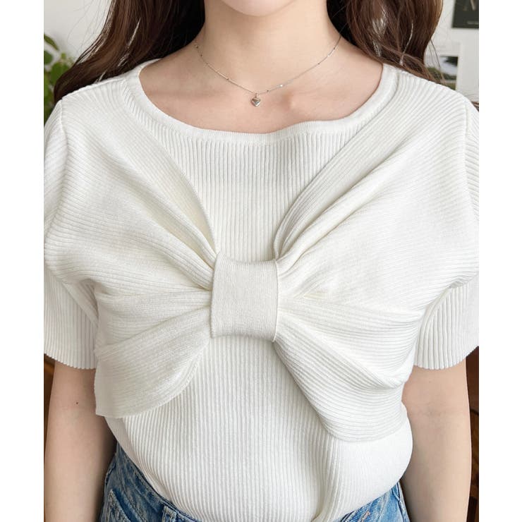 リボンレイヤード風SS半袖リブニットプルオーバー | moment+ | 詳細画像17 