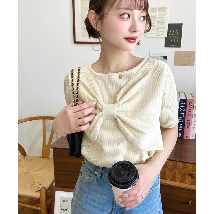 リボンレイヤード風SS半袖リブニットプルオーバー | moment+ | 詳細画像6 