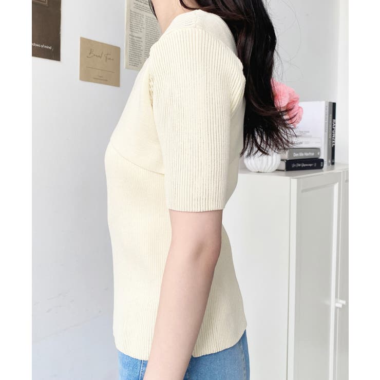 アシンメトリーオフショルダーSS半袖リブニットプルオーバー | moment+ | 詳細画像8 