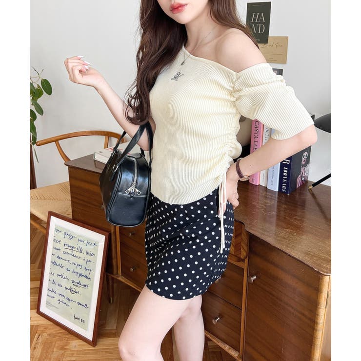 ワンショルドロストワンポイント刺繍SS半袖リブニットプルオーバー | moment+ | 詳細画像16 